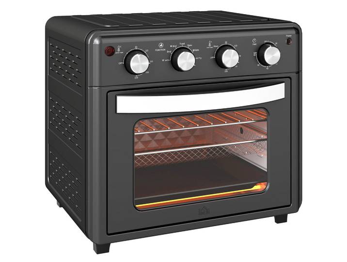 Homcom Heissluftfritteuse Stahl gehärtetes Glas Schwarz, Metall, 39x39x43 cm, energiesparend, Kochgeschirr, Töpfe, Diverse Spezialtöpfe