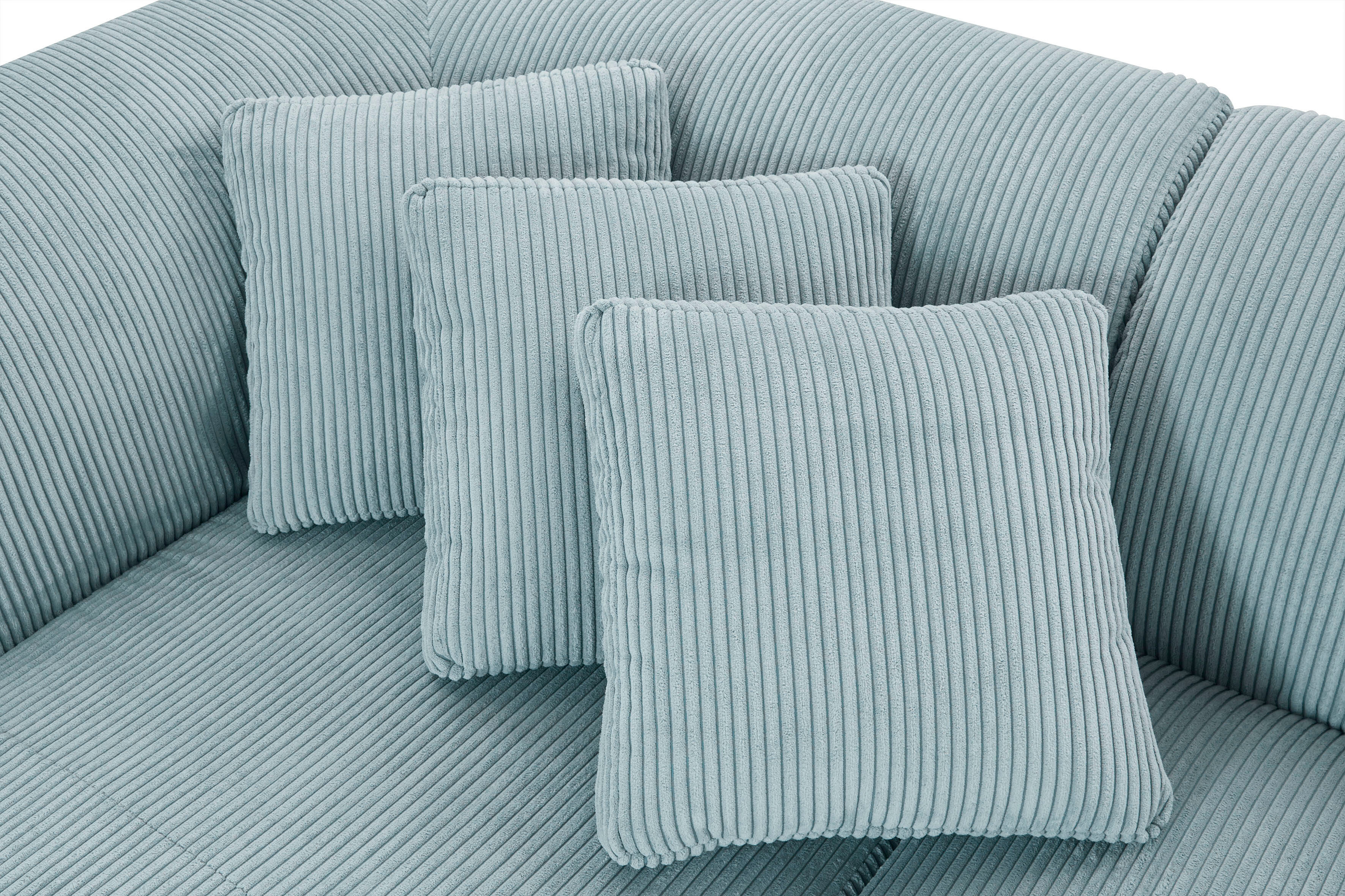 Ecksofa GOODPRODUCT "Alesund L-Form", blau (petrol), B:362cm H:84cm T:183cm, Cord (100% Polyester);Filzoptik (100% Polyester), Sofas, Ecksofa, bestehend aus Modulen, auch einzeln erhältllich, miteinander verbunden petrol B/H/T: 362cm x 84cm x 183cm, Cord,