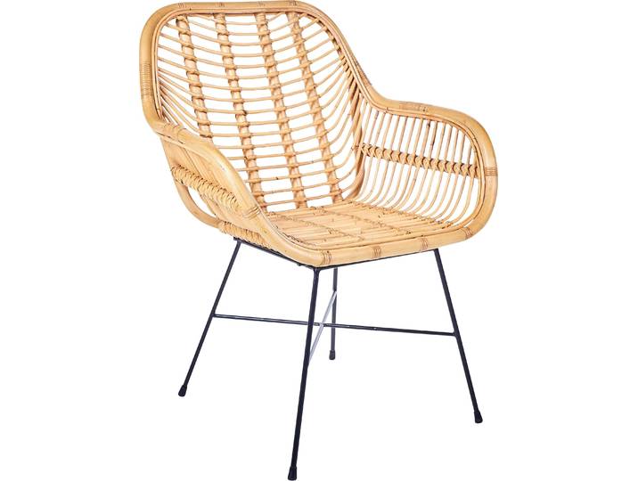 BELIANI Rattanstuhl Natürlich / Schwarz Rattan/Metall Perfekt für Garten Modern