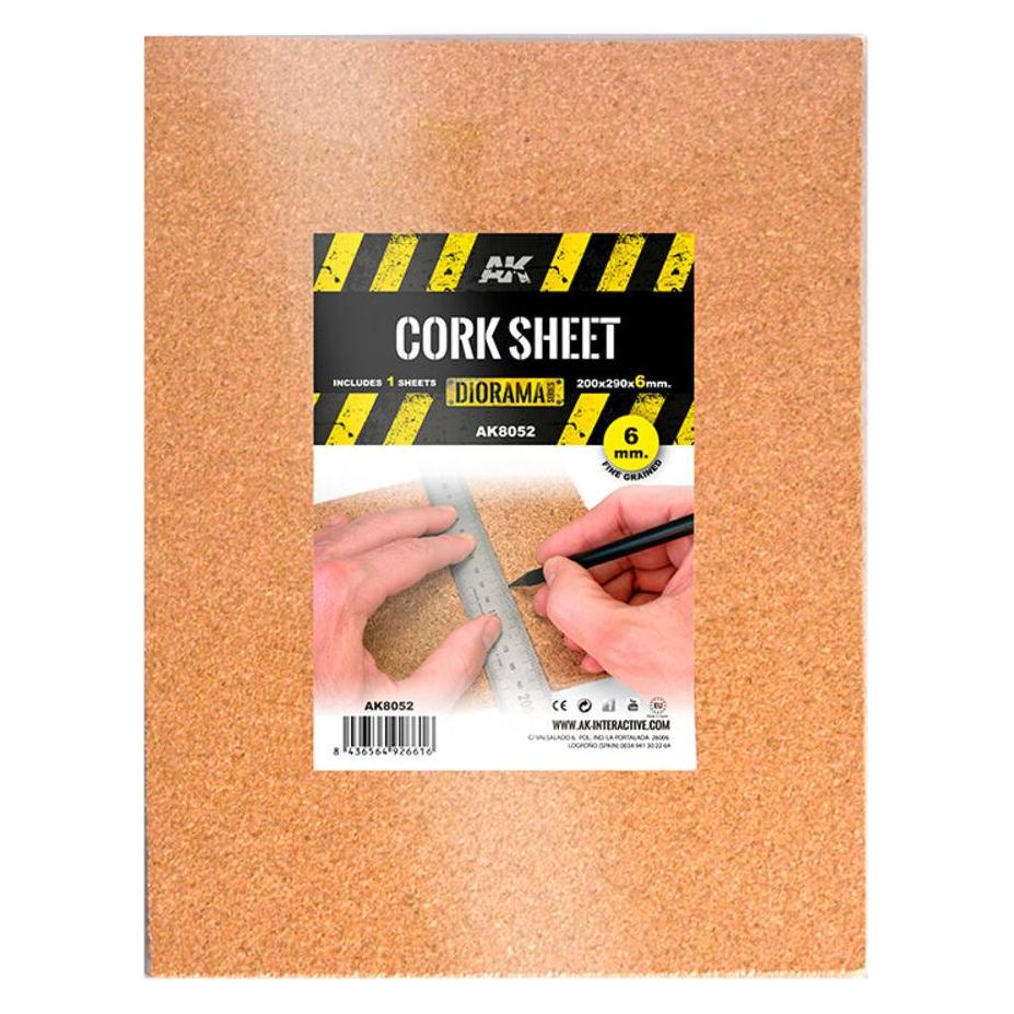 AK Interactive CORK SHEETS - FINE GRAINED / LAMINAS CORCHO - GRANO FINO - 200 x 290 x 6mm (1 SHEETS/LAMINAS) (AK8052)