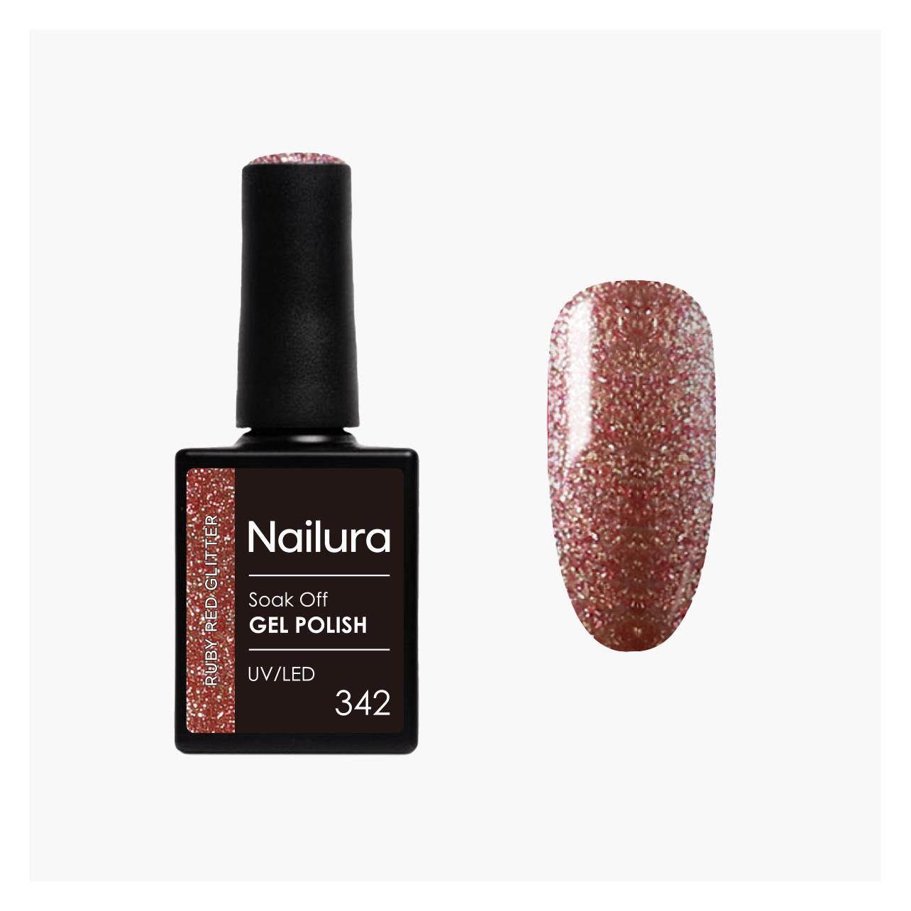 Nailura - Gel Polish 342 - Ruby Red Glitter - 10 ml (Ruby Red Glitter) (70361)