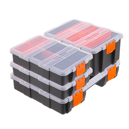 Relaxdays Sorteerbox set van 4, 49 vakjes, zwart/oranje