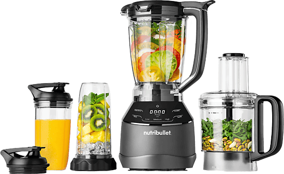 Batidora de vaso - nutribullet Triple Prep System, 1.500 W, Jarra 1.8 l, Procesador 1.65 Vasos portátiles 0.9 l y 0.7 Táctil, Negro