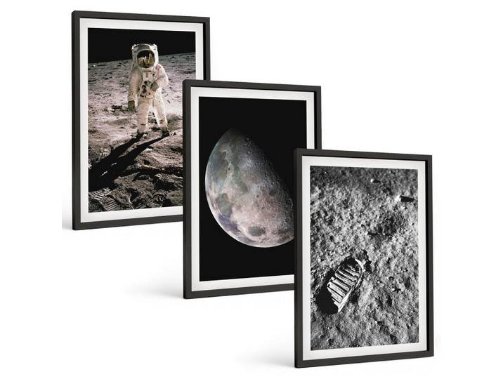 Tulup Bilder SET 3er Set - 40x60 cm Schwarzer Rahmen - Astronautenfoto vom Mond, Kunststoff, Rechteckig, 40x60 cm, gerahmt, Bilder & Rahmen, Bilder