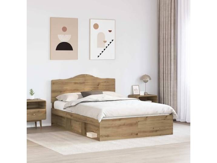 SKTQYQO Bettgestell Eiche Handwerk 150 x 200 cm Minimales Design, einfache Linien, geeignet für moderne Räume, Rahmen aus Massivholz