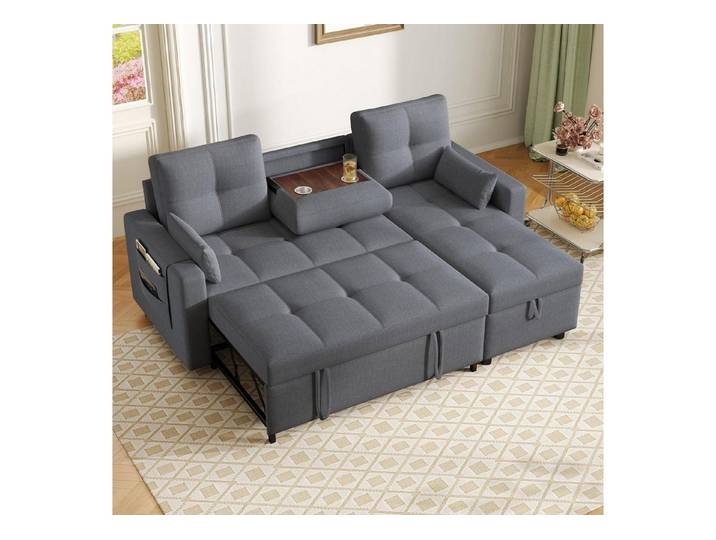 LuxusKollektion Schlafsofa Schlafsofa modulares L Sofa ausziehbar Stauraum Grau