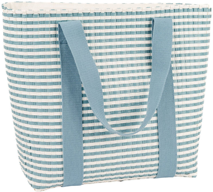 Summerhouse by Navigate Portofino Woven Insulated Basket Bag 7l Mimosa Yellow Blue 33cm H x 34cm W x 18cm D