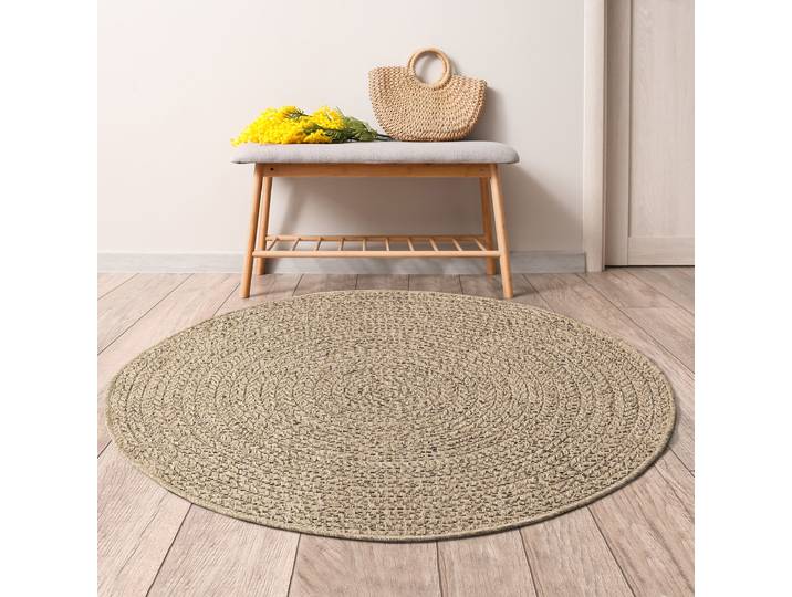 Teppich MERINOS Kenzy , beige (natur), H:10mm Ø:120cm, Polypropylen, Teppiche, Teppich, robuster In- und Outdoor Teppich im natürlichen Jute-Look, wetterfest