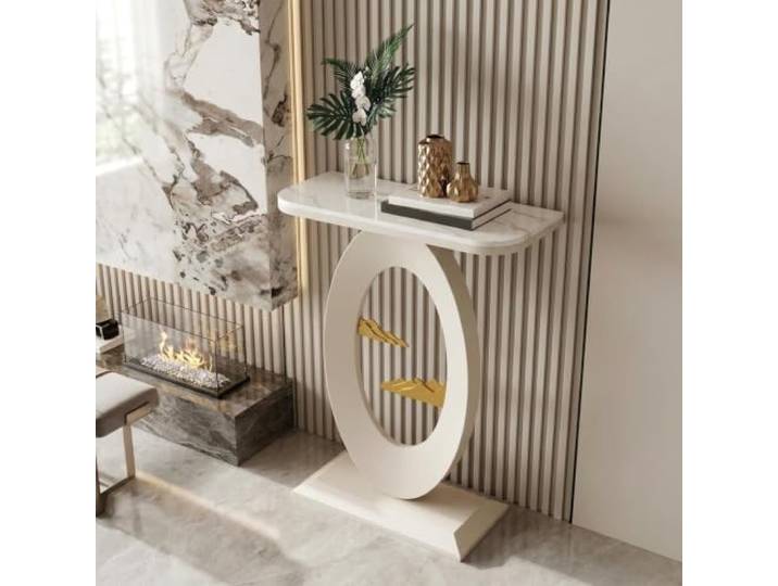 YTSJXN Moderner Konsolentisch schmal mit Sinterstein-Platte & Eisen-Gestell Sinterstein-Oberfläche, Stabiles Eisen-Gestell, Schmale Bauweise, Modernes Design(Wit,60cm/23.6in)