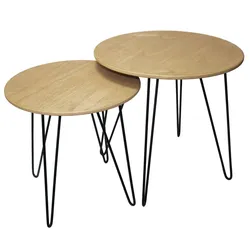 2x Design Kaffee Couch Beistell Tische MDF Möbel braun Wohn Zimmer Ablage rund schwarz Noor 77153