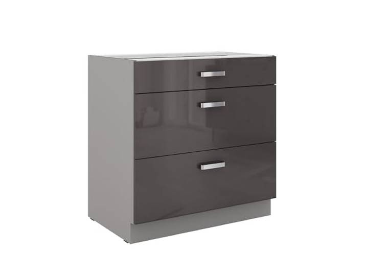 Kuechen-preisbombe Küchen Unterschrank 80 cm Hochglanz Grau Vollauszug Soft-Close Küche Grey Bianca