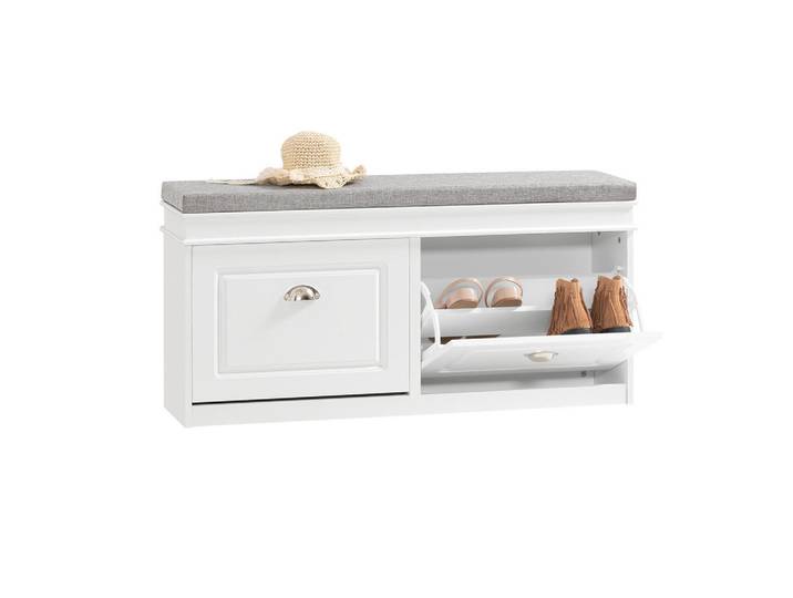 SoBuy Schuhbank Weiß, Holzwerkstoff, 104x52x24 cm, Garderobe, Schuhaufbewahrung, Schuhregale