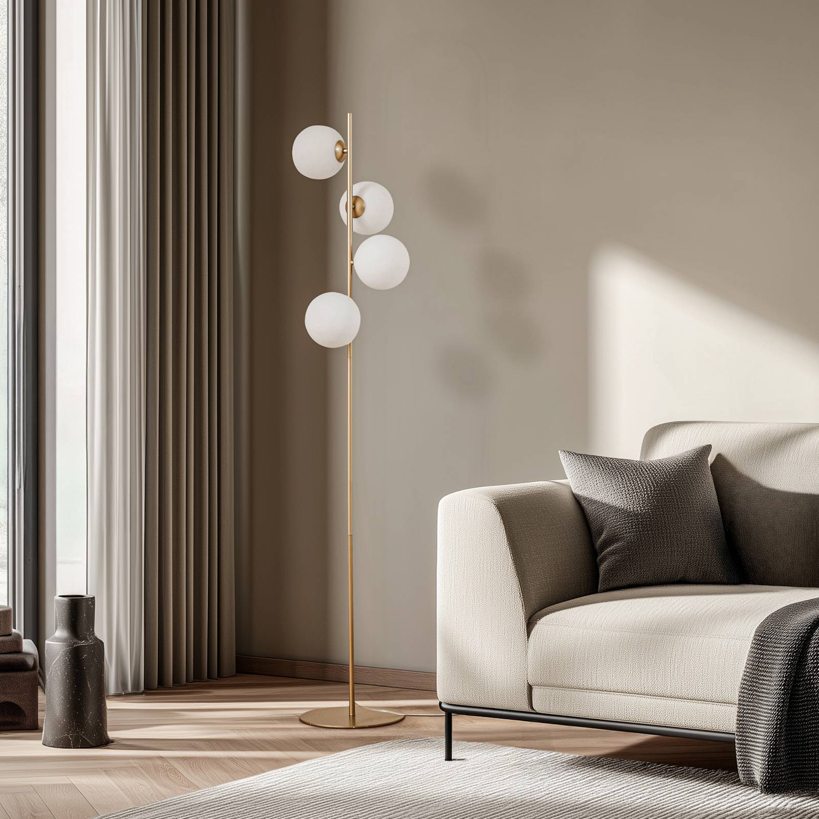 Floor Lamp Isandro Lucande, Brass / gold, Living / Dining Room, metal, Modern, Floor Lamp