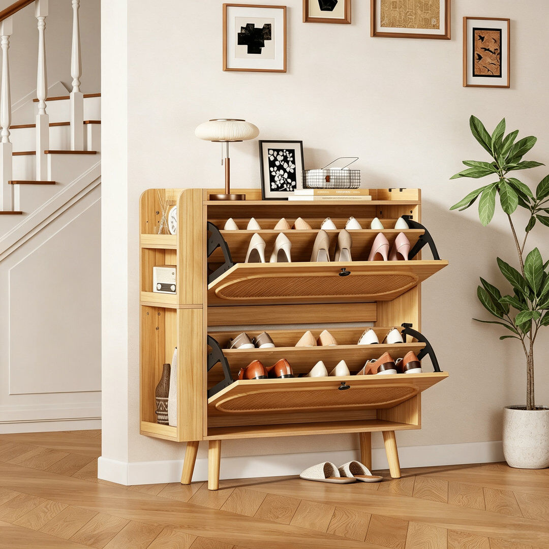 East Urban Home 20 Pair Shoe Storage Cabinet Light Brown 20