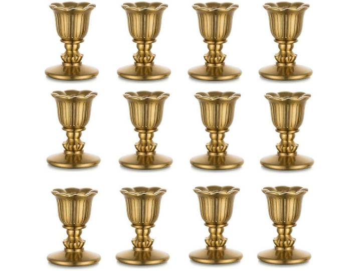 Kerzenständer 12er Set Messing antik, Goldfarben, Metall, 5x6.4x5 cm, Dekoration, Kerzen & Kerzenhalter, Teelichthalter