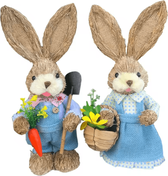 Inspire Curations Large Straw Easter Bunny Decoration Rustic Spring Rabbit Home & Garden Ornament (46cm) 2pcs I