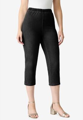 Plus Size Women's Plus Size Comfort Stretch Capri Jean by Denim 24/7 by Roamans in Black Denim (Size 20 W)