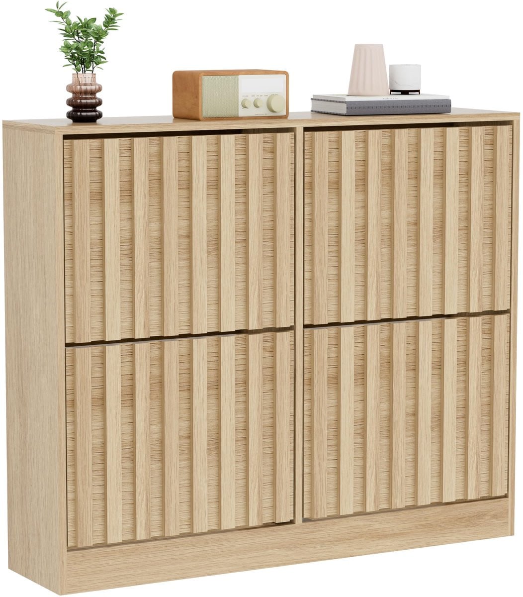 UEV Schoenenkast met 4 Deuren – Ivoorwit – Houten Design – Smalle Hal Kast