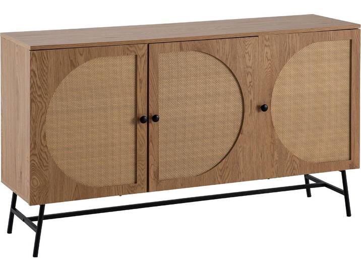 Buffet 140x80x39 cm commode chêneReproduction avec tressage rotin moderne\, commode haute\, meuble sur pied 3 portes\, buffet salon Wohnling