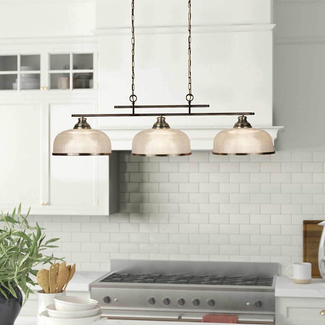 Three Posts Asner 3-Light Kitchen Island Chandelier Plated Antique Brass 27cm H X 99cm W X 27cm D