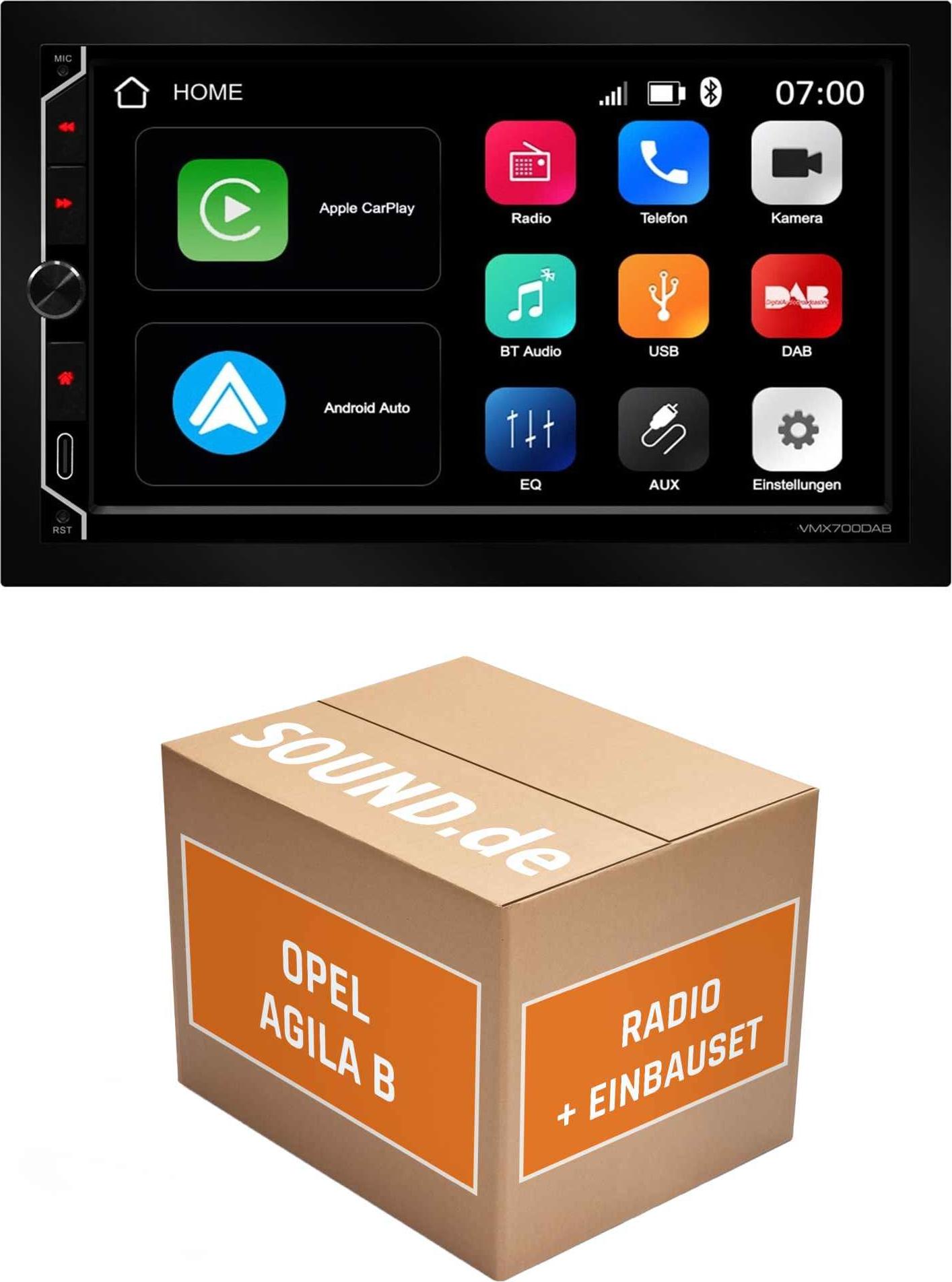 Autoradio Einbaupaket ESX VMX700DAB passend für Opel Agila B + Panasonic Navigation | CarPlay Wireless Android Auto Wireless Bluetooth