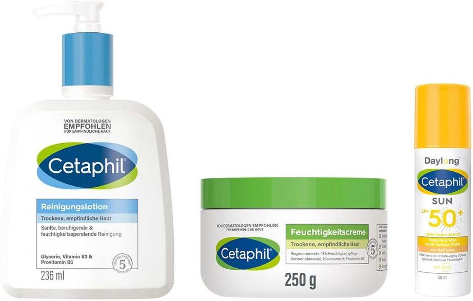 Cetaphil Pflegeset: Reinigen, mit Creme pflegen & UV-Schutz