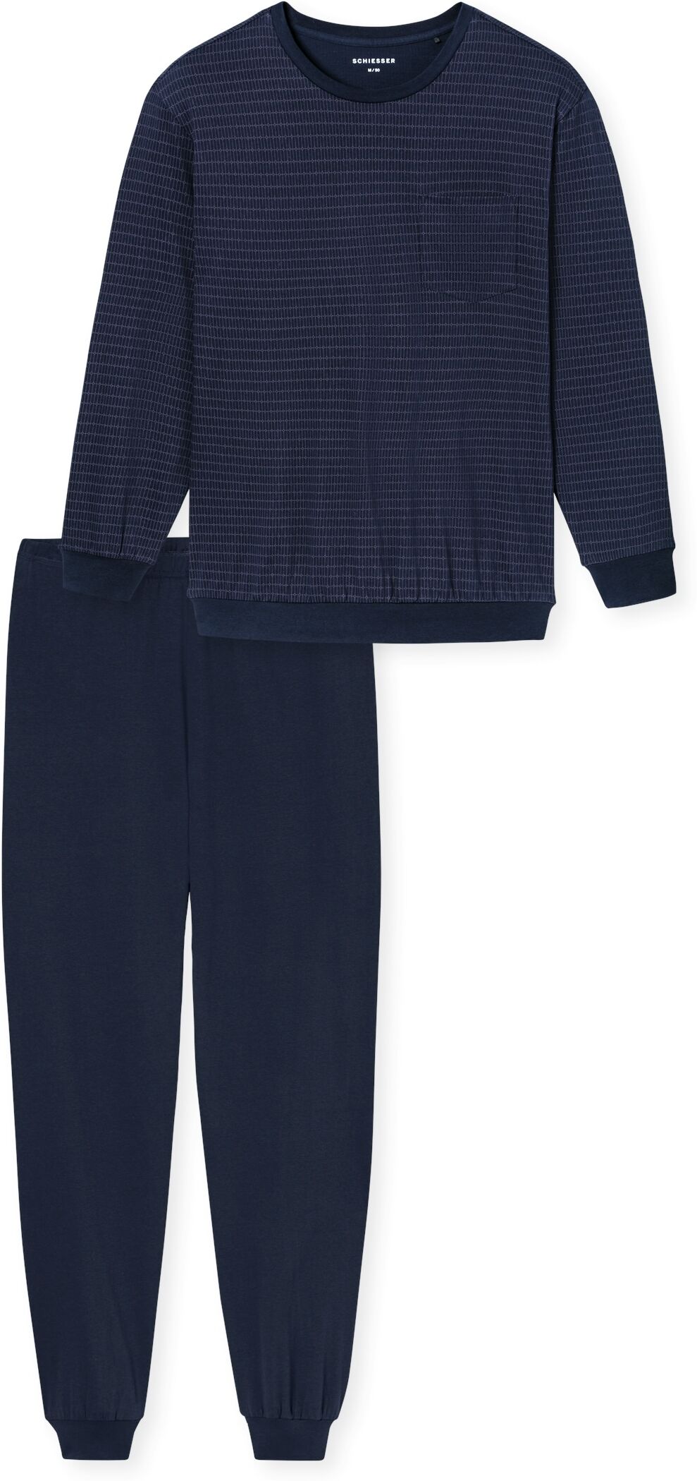 Schlafanzug SCHIESSER "Comfort Essentials", Damen, Gr. 52, blau, Single Jersey, Obermaterial: 100% Baumwolle, bequem lang, Rundhals, Homewear-Sets Schlafanzug, mit angenehmen Bündchen blau 52