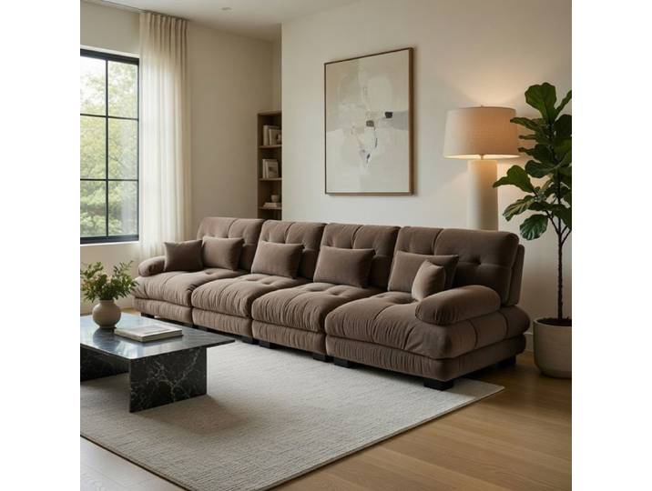 Canapé d'angle- Xylo- en chenille modulaire avec tiefensitz confortablement rembourré convertible en lit Marron