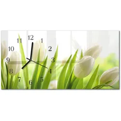 WANDUHR aus Glas 60x30 cm - Weiße Tulpen