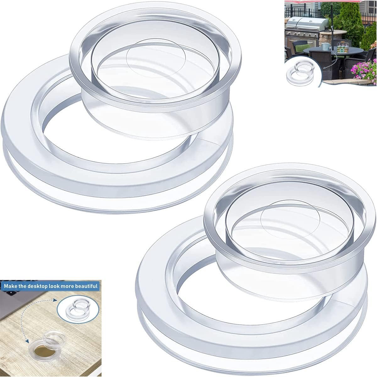 Set van 3 dikkere ringen en doppen voor paraplu's - Transparant - Terrastafel accessoires