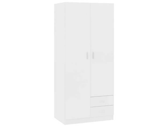 Garde-robe en bois d'ingénierie - JILL - Blanc - 80x52x180 cm - 2 portes - 2 tiroirs - Compartiment haut