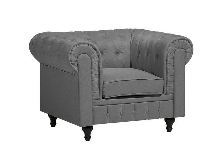 Beliani Sessel Polsterbezug hellgrau Chesterfield, Dunkelbraun, Grau, 112x79x85 cm, Wohnzimmer, Sessel, Chesterfield-Sessel