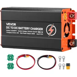 VEVOR DC-DC Batterieladegerät mit MPPT 350 W 30 A, Ladebooster Dual-Eingang für Solarpanel/Lichtmaschine, Laden für LiFePO4-Bleiakkus, 12 V/24 V-12 V/24 V, für Wohnmobil Notstromversorgung zu Hause