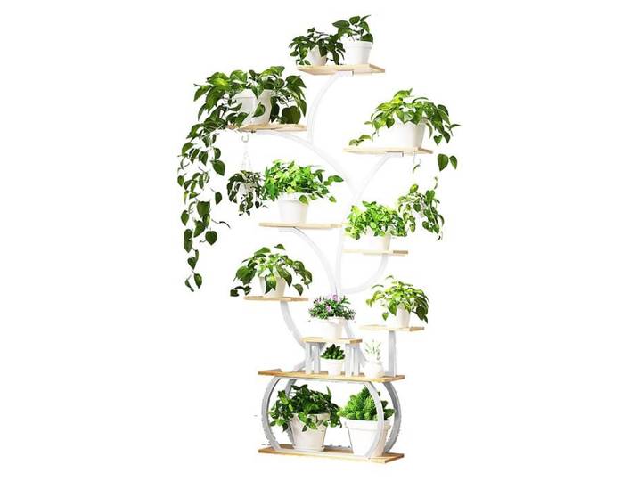 Étagère à plantes avec lampe de croissance 80×26×155cm support métallique pour intérieur et balcon Blanc