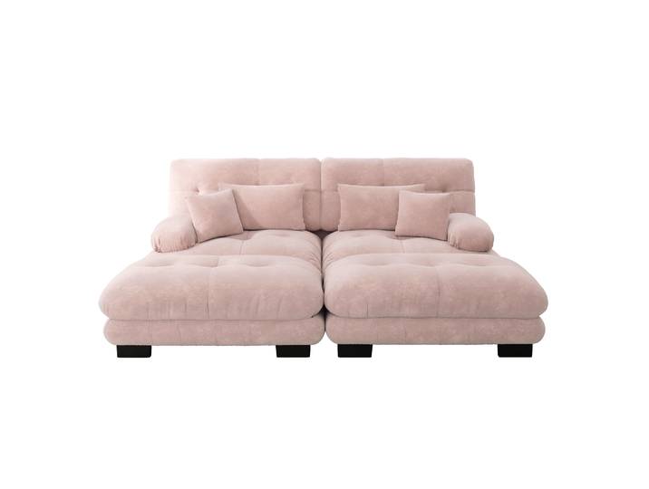 Elvmi Canapé D'Angle Modulaire Avec Ottomans Et Coussins Lombaires\, Chenille\, Rose