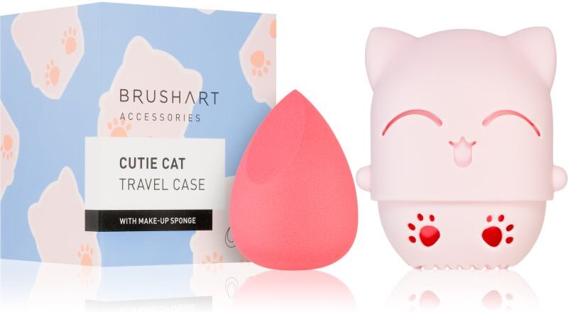 BrushArt Accessories Cutie Cat travel case with make-up sponge Schwämmchen zum Auftragen von Make up mit Reise-Etui