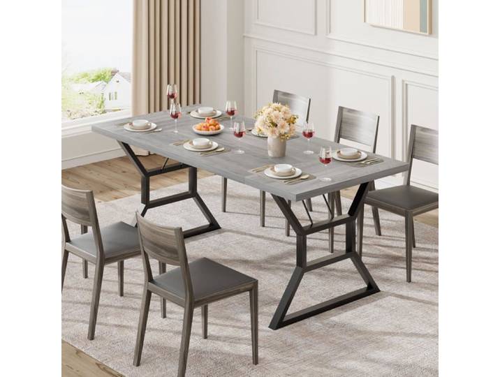 Table 180cm 6 pers style campagne gris
