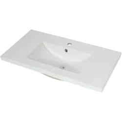 Waschbecken HWC-B19, Waschtisch Handwaschbecken Badezimmer Bad, Keramik eckig 81cm, weiß