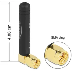 DeLOCK LPWAN 868 MHz Antenne SMA Stecker 90° 1,6 dBi omnidirektional starr schwarz
