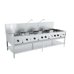 Gas-Woktisch 4×17 kW + 3×9 kW, 2 500 mm, freistehend