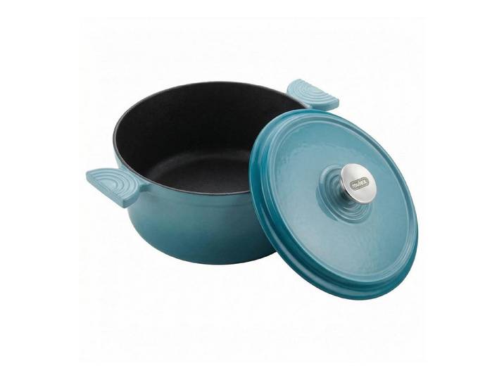 Mulex Kochtopf Belle Cocette Topf blau 24 cm, Gusseisen (backofengeeignet inklusive Deckel, 2-tlg., ideal zum Schmoren, Braten, Backen & Kochen), für alle Herdarten geeignet
