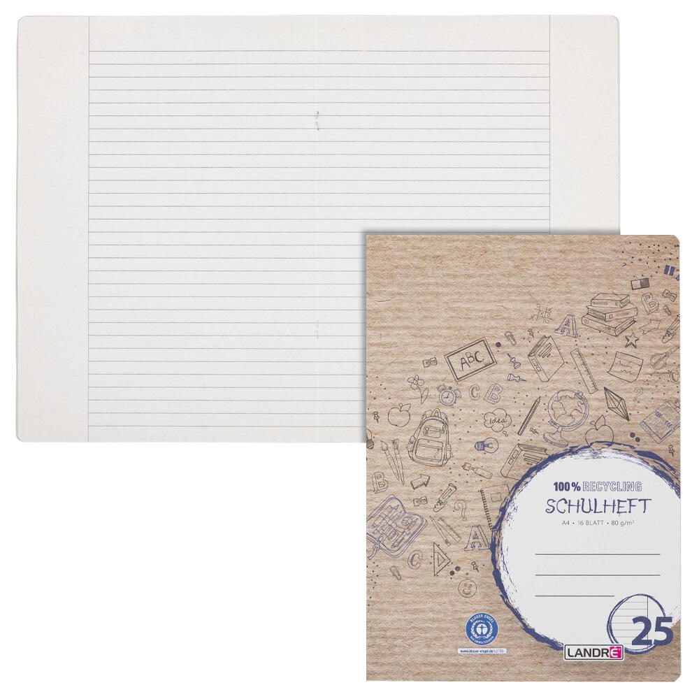 herlitz Schulhefte Recycling liniert mit Rand, DIN A4, 16 Seiten 100050215