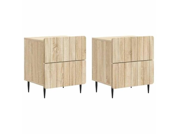 KDVXBCQJH 2er Set Nachttisch Sonoma-Eiche 43x34,5x49,5 cm Holzwerkstoff Kompakte Beistelltische fürs Schlafzimmer mit Schubladen für Bücher und Brillen. Pflegeleichte Holzoptik mit Eisenbeinen.