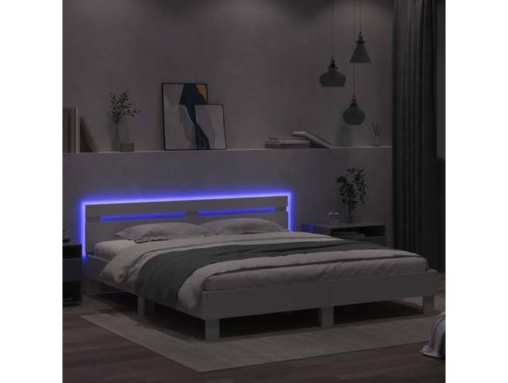 Lit Blanc - BMK - Cadre de lit avec LED - sans matelas - Contemporain - blanc 200x200 cm - Lit chambre&696554