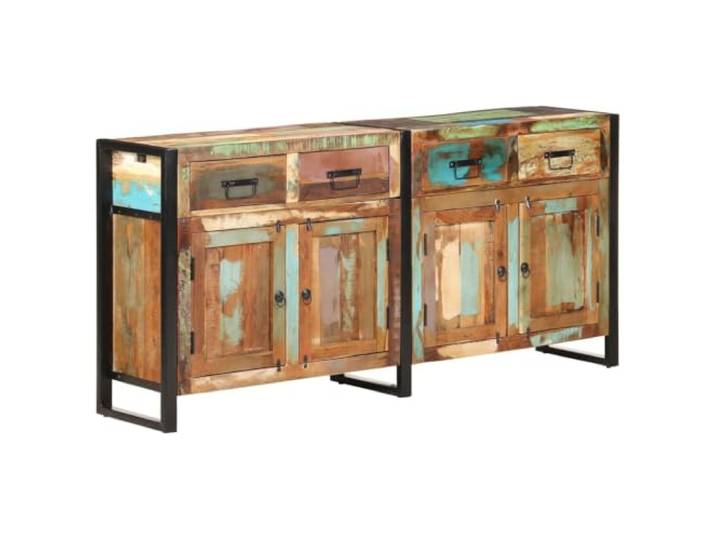 Coespram Sideboard 172x35x80 cm Altholz Massivholz Kommode Schrank Rustikaler Anrichteschrank für Wohnzimmer und Flur mit 4 Schubladen, 2 Türfächern und robustem Metallrahmen.