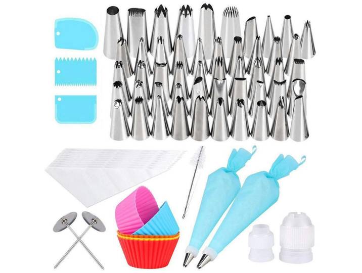 Spritztüllen Set 75-teilig mit Silikonbeutel und Zubehör, Mehrfarbig, Metall, 7x1x11 cm, Backen & Backzubehör, Garnieren & Verzieren