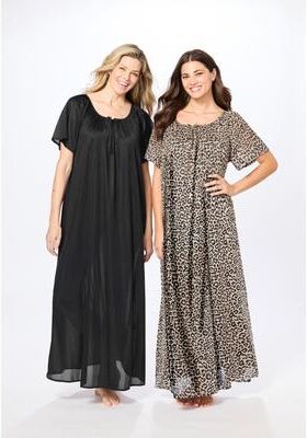 Plus Size Women's Long 2 Pack Tricot Gowns by Only Necessities in Neutral Animal (Size 2X) Pajamas