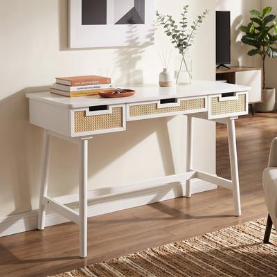 Kodotan sofa "51""Rattan Wooden Writing Desk with 3 Rattan Drawers, Multi Functional Workstation Vanity Console Table with Anti-Tipping Design"