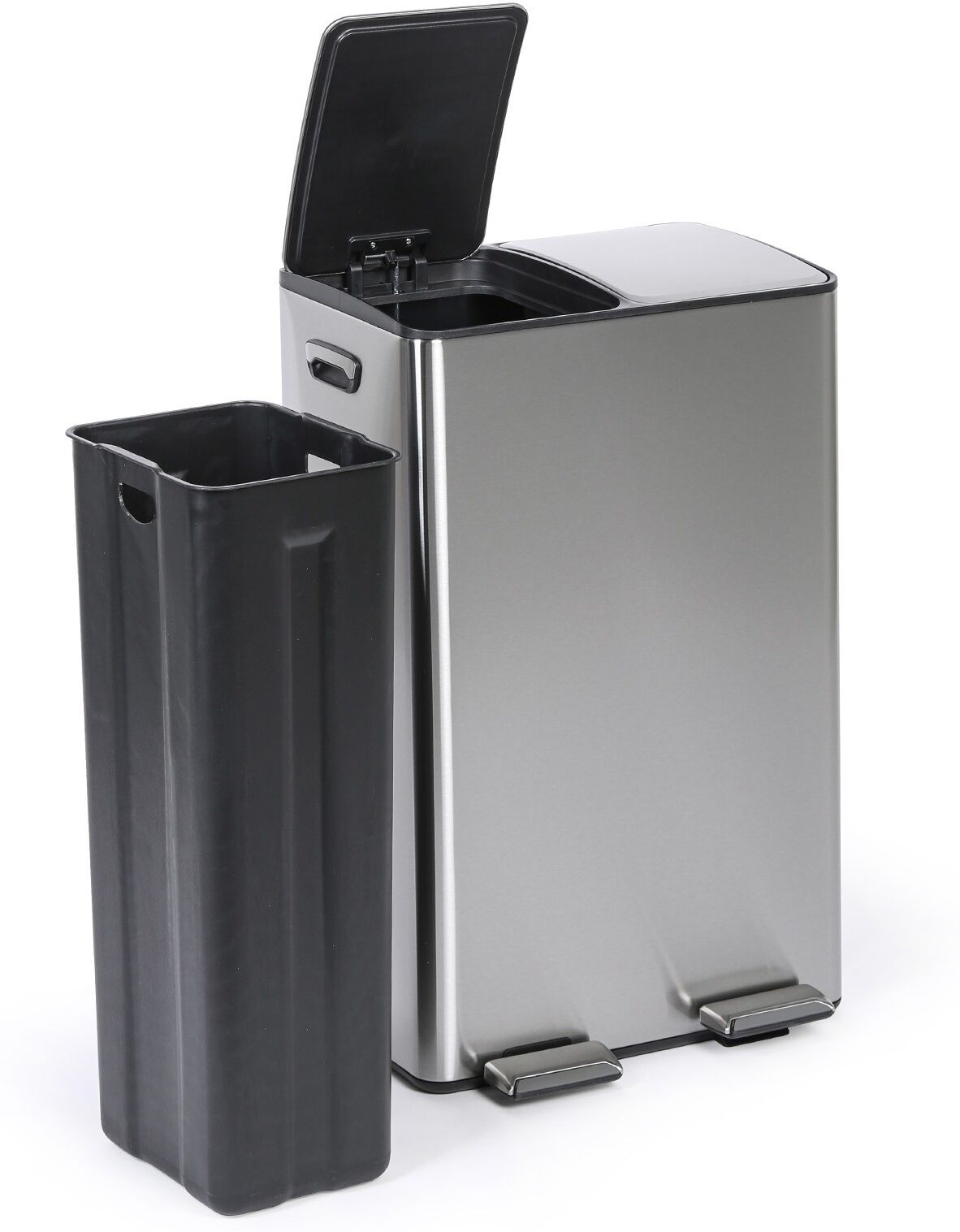 B2B Partner Mülleimer für mülltrennung, 2x 30 l, Edelstahl, Tretmechanik