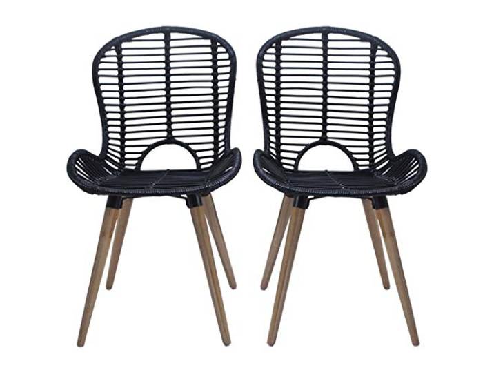 NKOPPFG Esszimmerstühle 2 STK. Schwarz Natur Rattan Wasserabweisendes Rattan,leicht zu reinigen, Holzbeine, Vintage-Note, 110 kg pro Sitzplatz